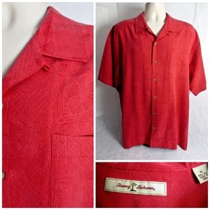 Tommy Bahama Large Embossed Rust Silk Shirt